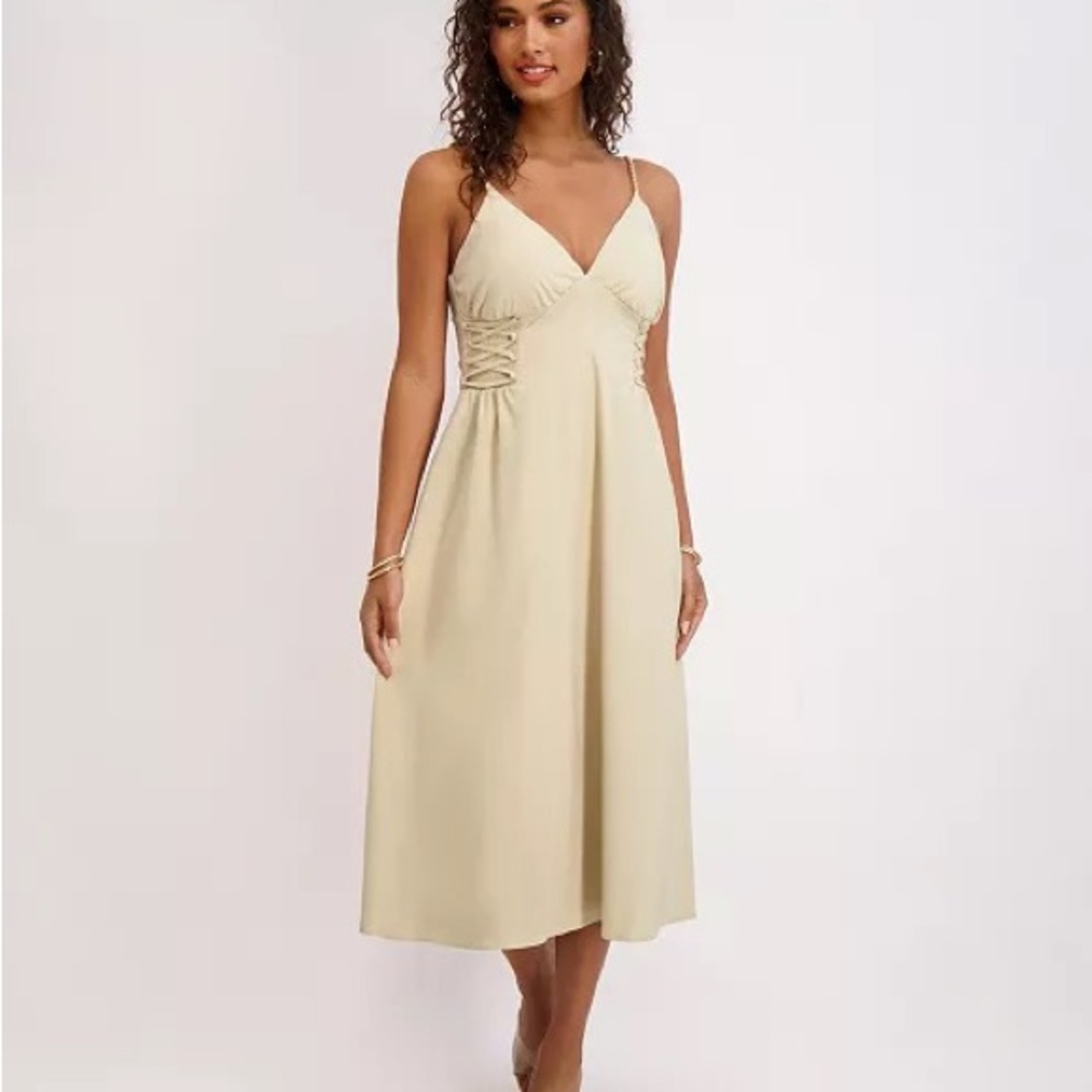 Elegant Bone Siena Women's Stretch-Woven Sleeveless A-Line Midi Dress